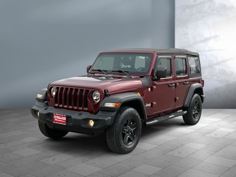2021 Jeep Wrangler Unlimited Sport in Maroon — front three-quarter view