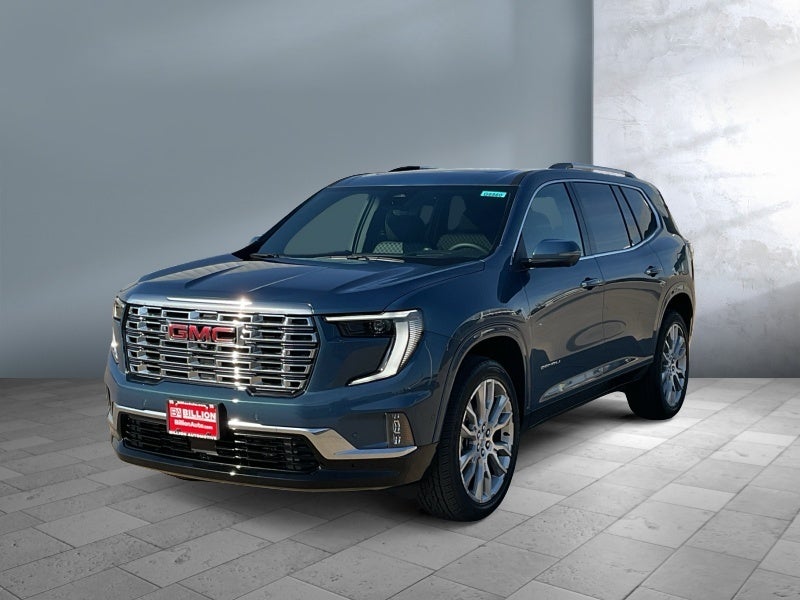 2026 GMC Acadia Denali in Downpour Metallic — front three-quarter view
