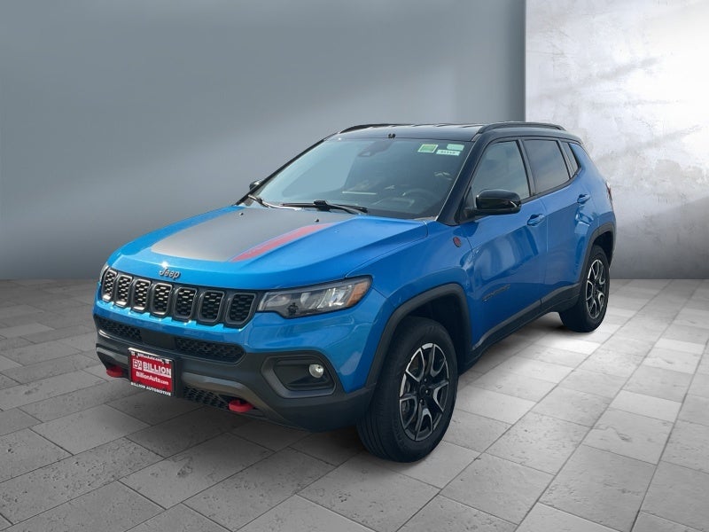 2025 Jeep Compass Trailhawk in Blue — front three-quarter view